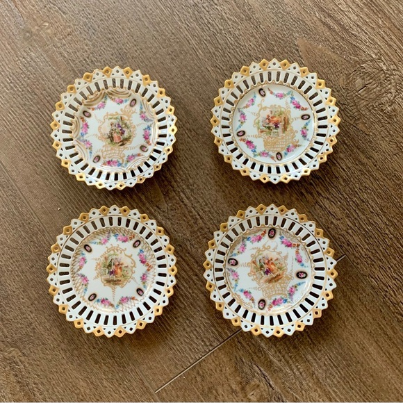 Vintage 1925 Powell Porcelain Reticulated Trinkets Dishes - Picture 1 of 11